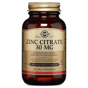 Solgar, Zinc Citrate 30 mg, 100 Vegetable Capsules - 033984036703 | Hilife Vitamins