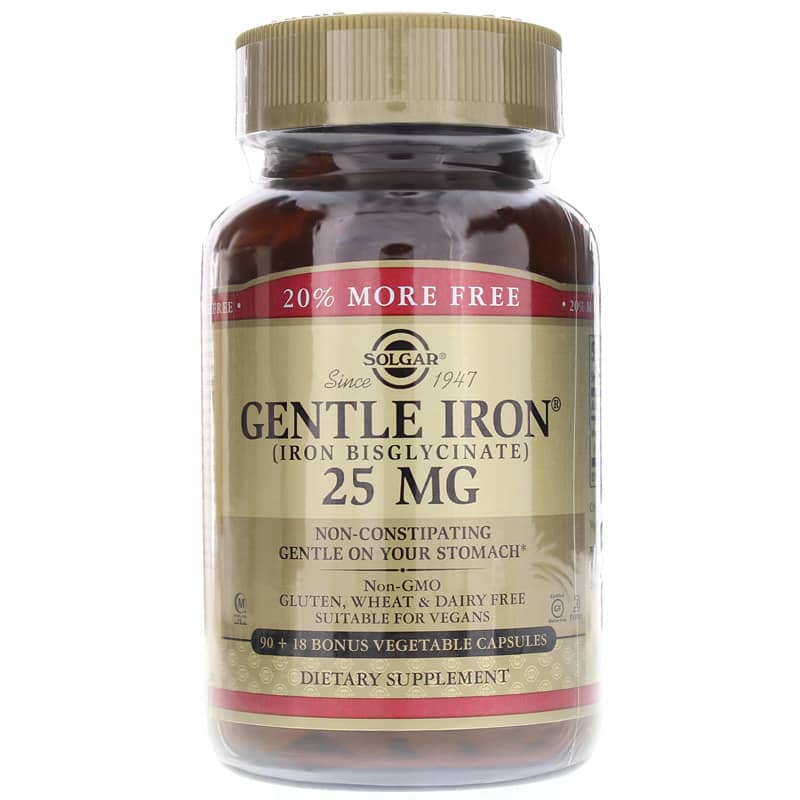 Solgar, Gentle Iron Bonus Pack, 108 Vegetable Capsules UPC 033984712492 | HiLife Vitamins