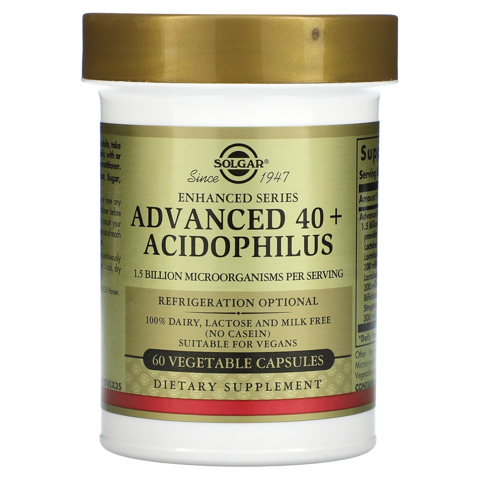 Solgar, Advanced 40+Acidophilus, 60 Vegetable Capsules UPC 033984000278 | HiLife Vitamins