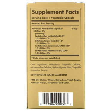 Solgar, Advanced Multi-Billion Dophilus, 60 Vegetable Capsules UPC 033984000391 | HiLife Vitamins