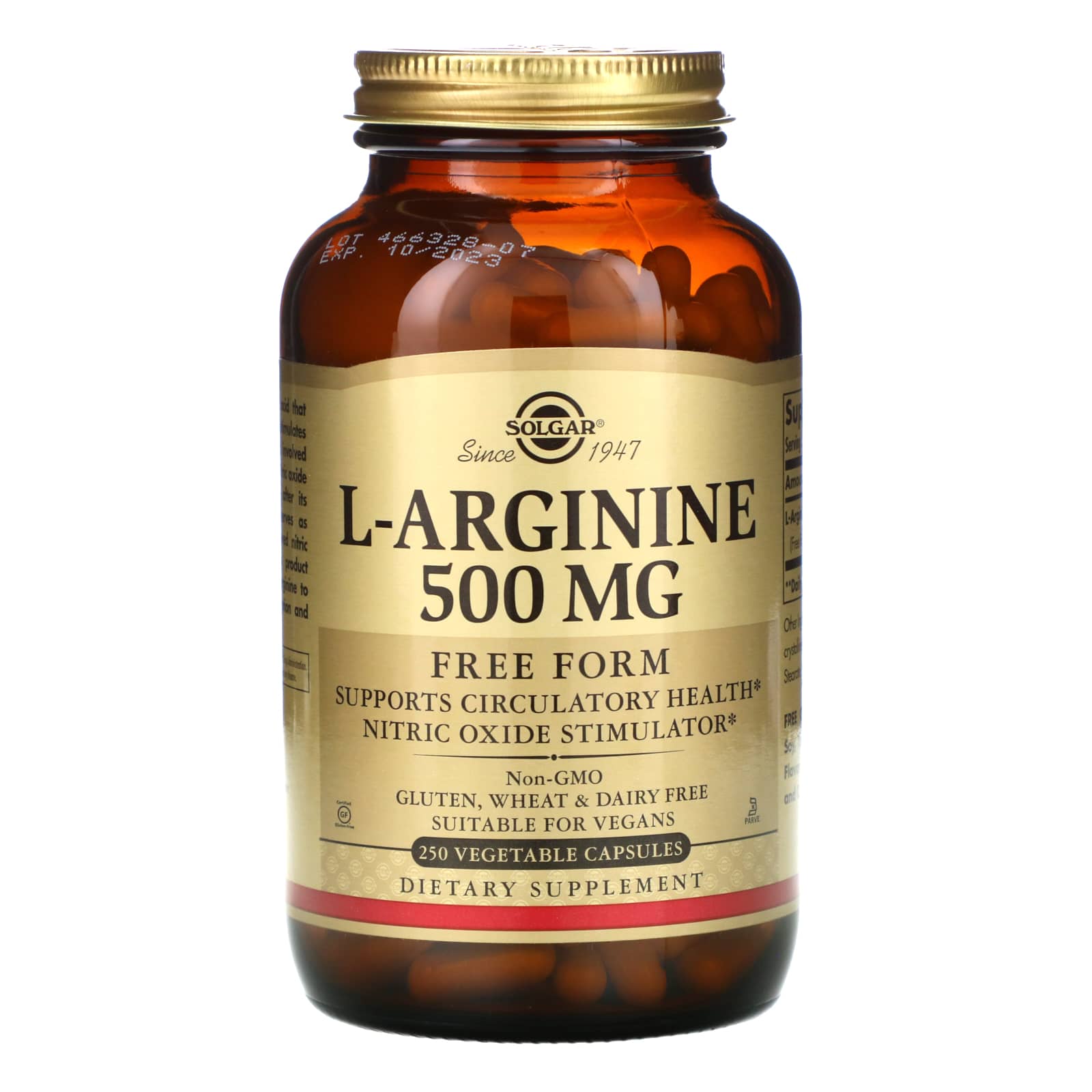 Solgar, L-ARGININE 500 mg, 250 Vegetable Capsules UPC 033984001428 | HiLife Vitamins