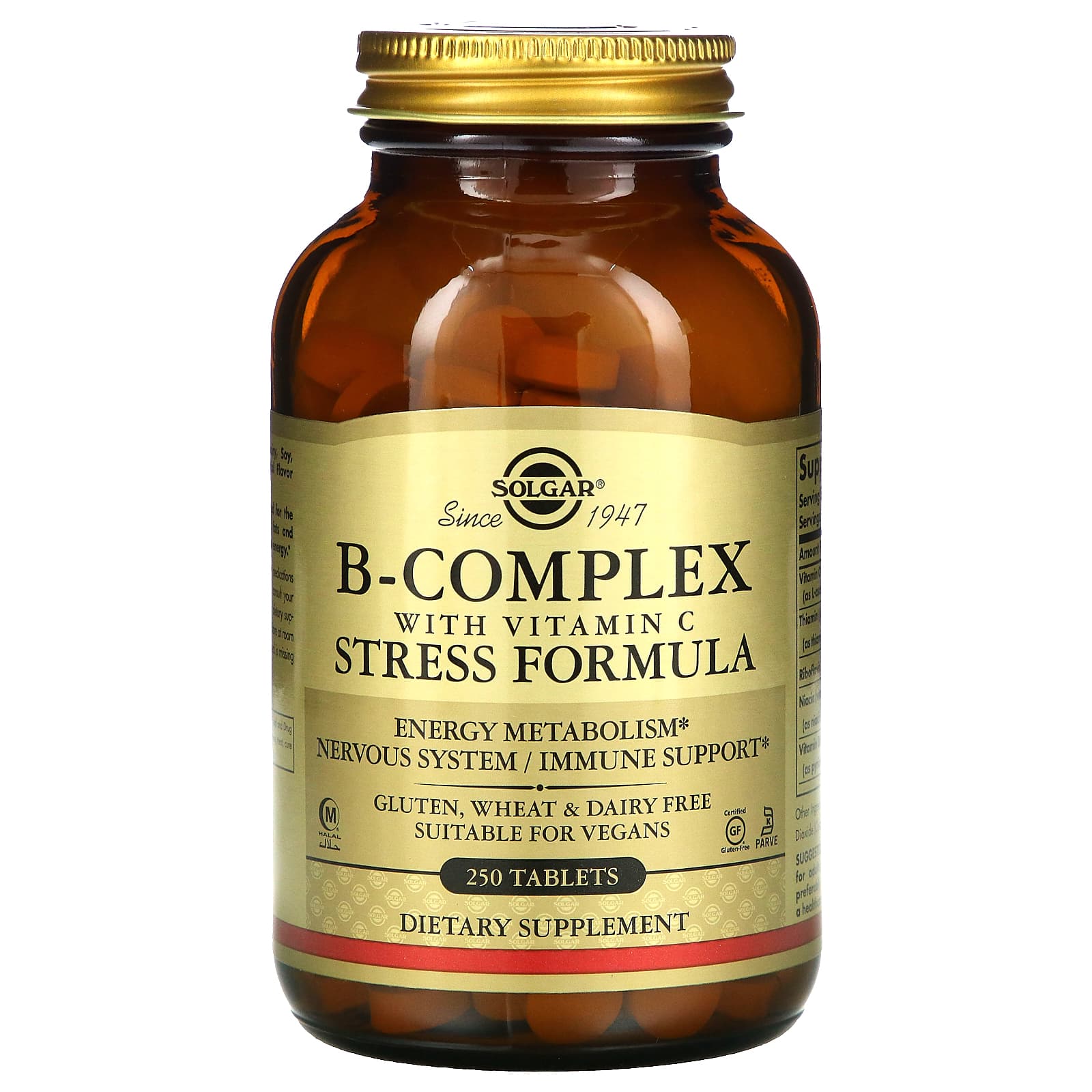 Solgar, B-Complex With Vitamin C Stress, 250 Tablets UPC 033984002012 | HiLife Vitamins