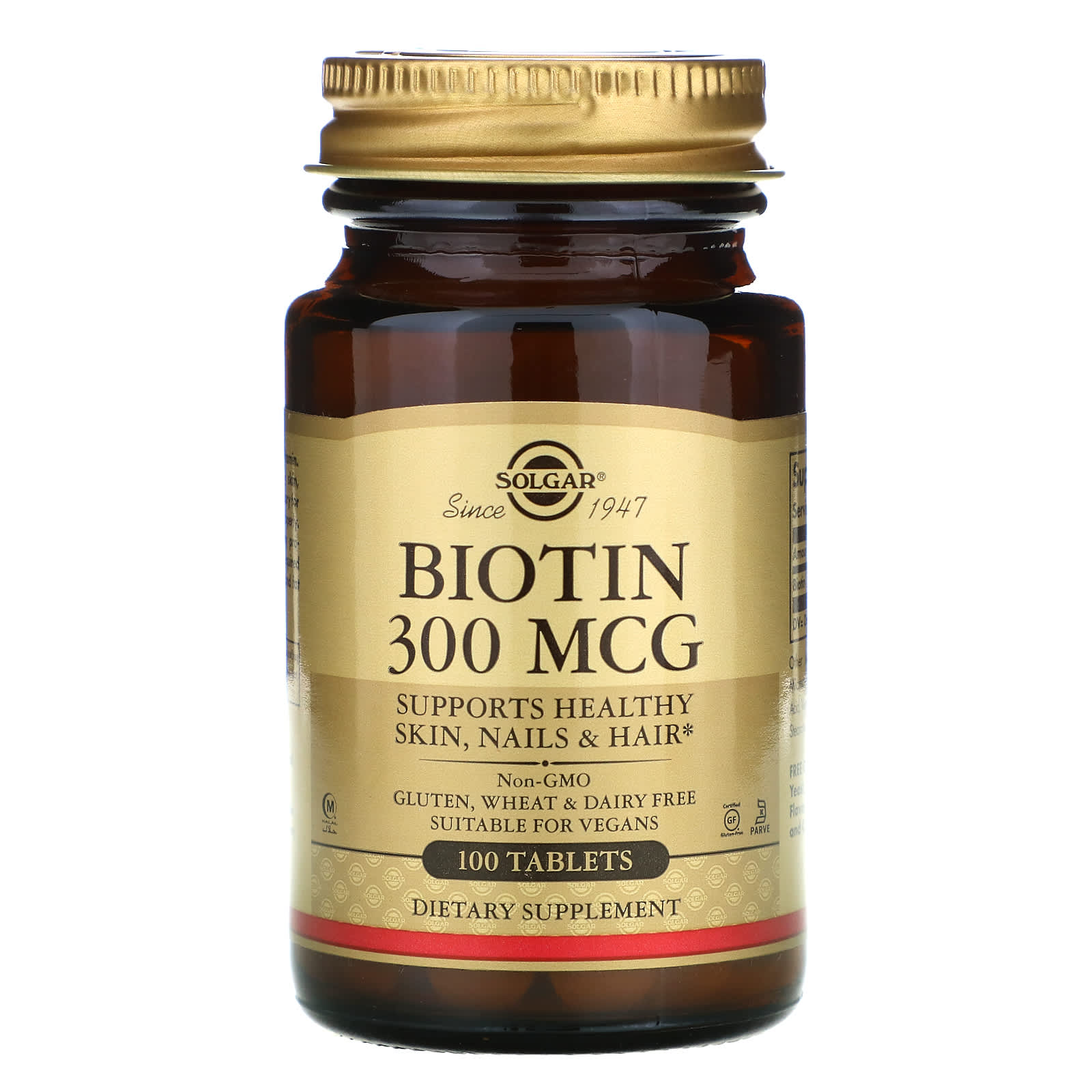 Solgar, Biotin 300 Mcg, 100 Tablets UPC 033984002807 | HiLife Vitamins
