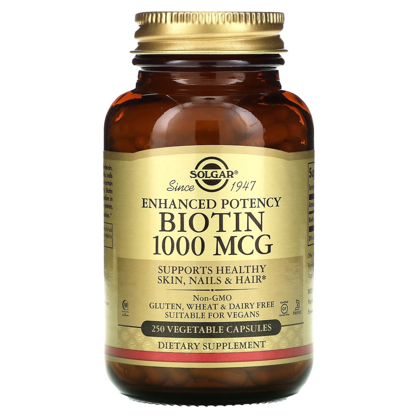 Solgar, Biotin, 1,000 mcg, 250 Capsules UPC 033984003125 | HiLife Vitamins