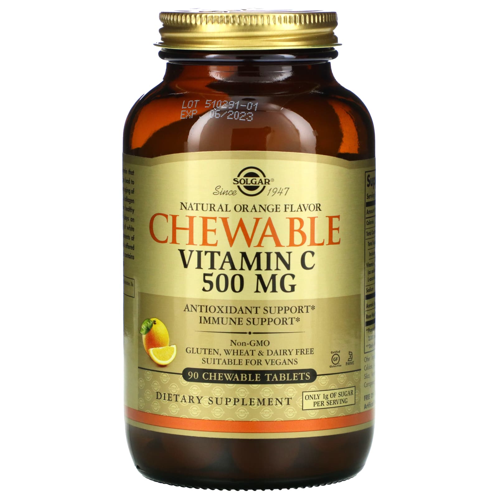 Solgar, Vitamin C 500 mg Chewable -Juicy Orange Flavor, 90 Tablets UPC 033984004078 | HiLife Vitamins