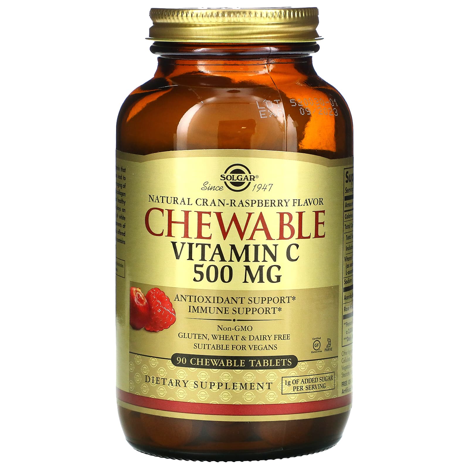 Solgar, Vitamin C 500 mg Chewable - Cran Raspberry Flavor, 90 Tablets UPC 033984004085 | HiLife Vitamins