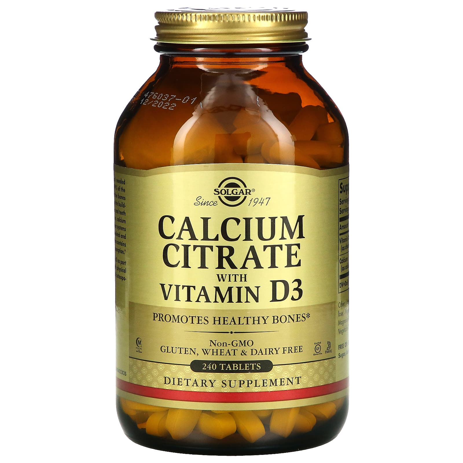 Solgar, Calcium Citrate With Vitamin D3, 240 Tablets UPC 033984004320 | HiLife Vitamins