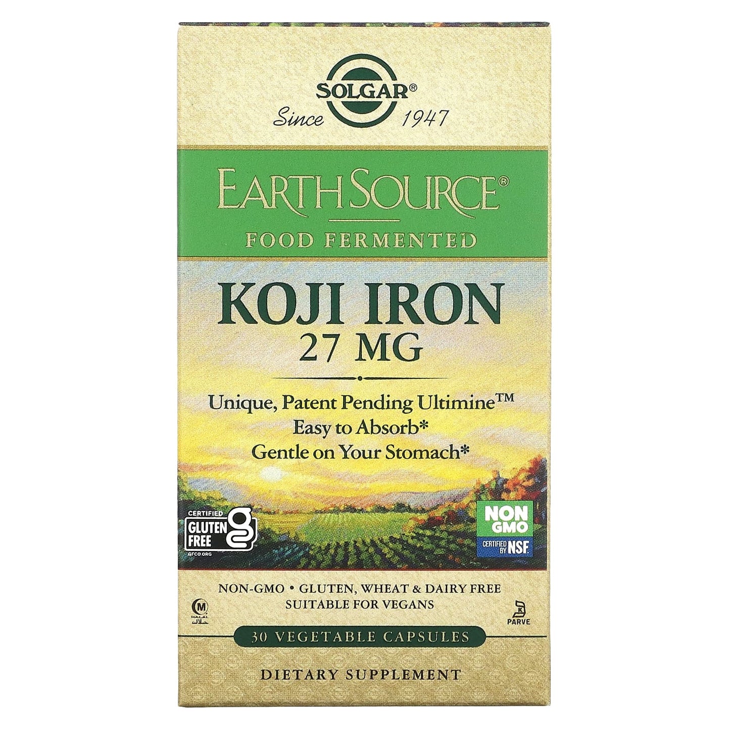 Solgar, Earth Source® Food Fermented Koji 27 mg Iron, 30 Vegetable Capsules UPC 033984005341 | HiLife Vitamins