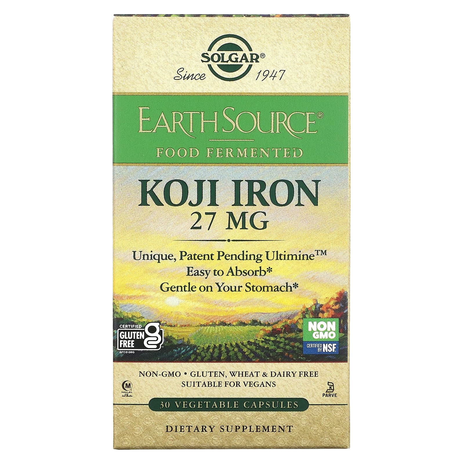 Solgar, Earth Source® Food Fermented Koji 27 mg Iron, 30 Vegetable Capsules UPC 033984005341 | HiLife Vitamins