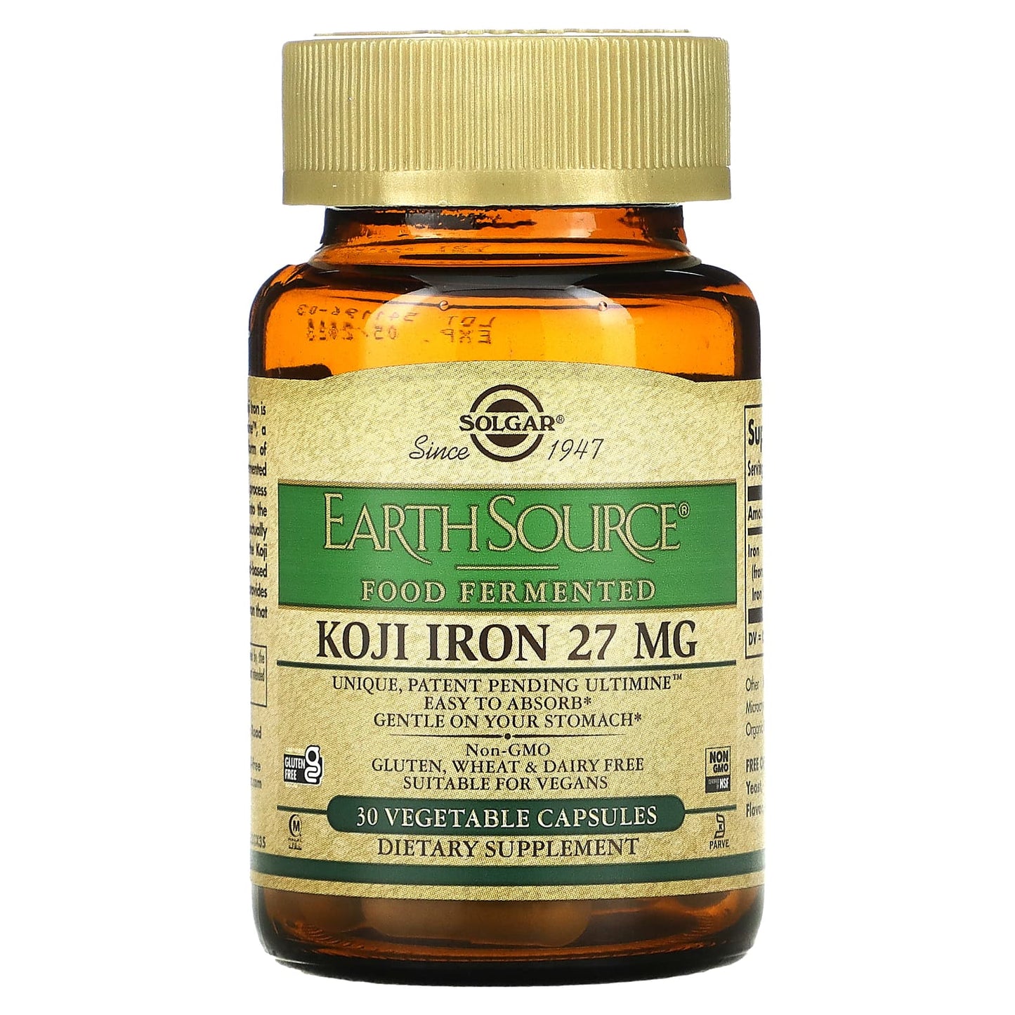 Solgar, Earth Source® Food Fermented Koji 27 mg Iron, 30 Vegetable Capsules UPC 033984005341 | HiLife Vitamins