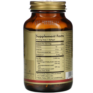 Solgar, Omega-3 740 mg Kosher, 50 Softgels UPC 033984005396 | HiLife Vitamins