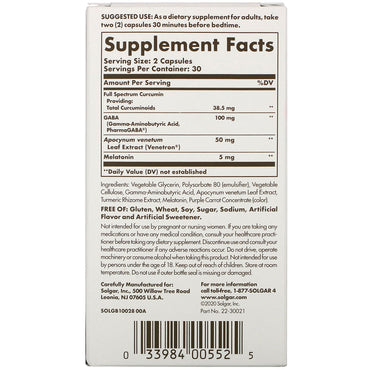 Solgar, Full Spectrum Curcumin, Sleep Ease, 60 licaps UPC 033984005525 | HiLife Vitamins