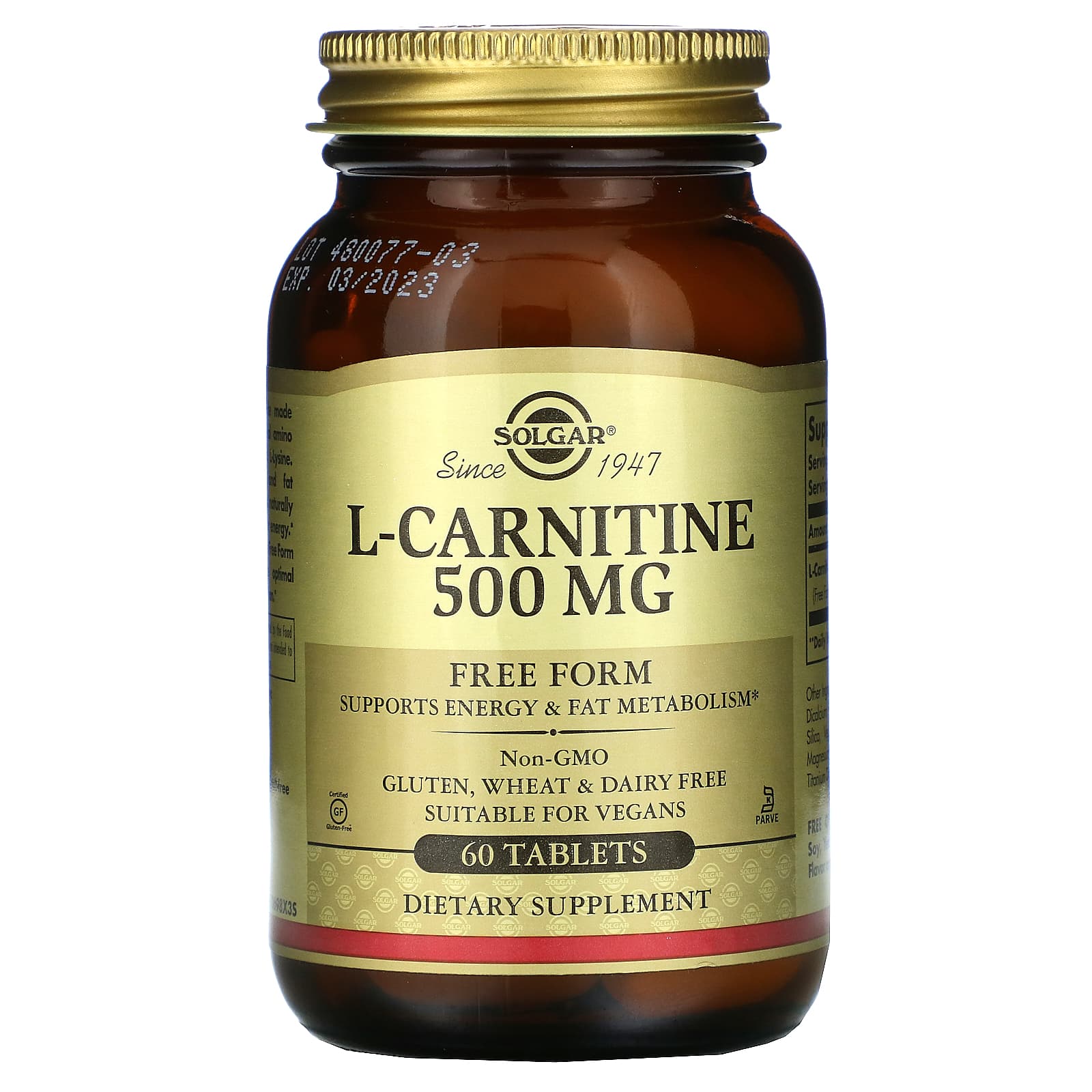 Solgar, L-Carnitine 500 mg, 60 Tablets UPC 033984005716 | HiLife Vitamins