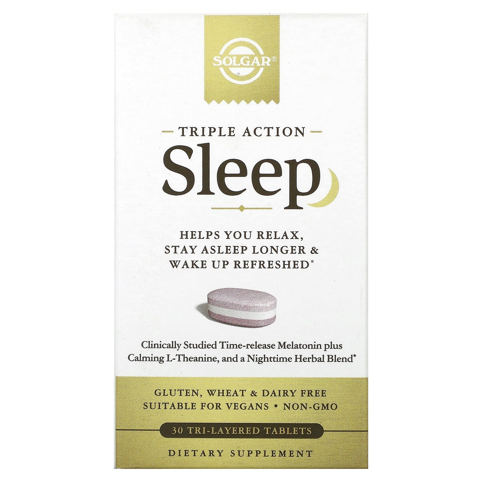 Solgar, Triple Action Sleep Tri-Layered, 30 Tablets UPC 033984006553 | HiLife Vitamins