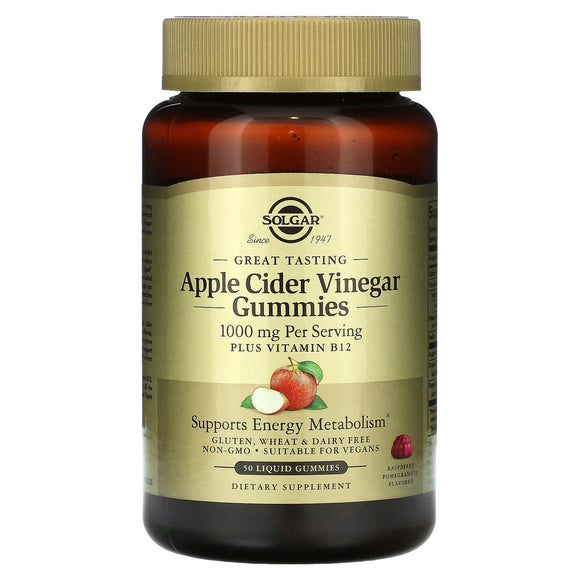 Solgar, Apple Cider Vinegar 1000 mg Plus B12, 50 Liquid Gummies - 033984007109 | Hilife Vitamins