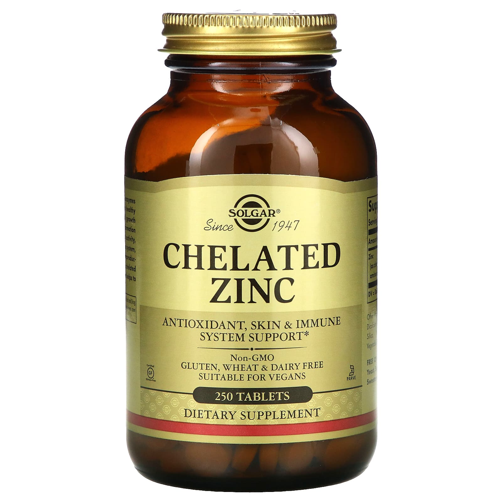 Solgar, Chelated Zinc, 250 Tablets UPC 033984008014 | HiLife Vitamins