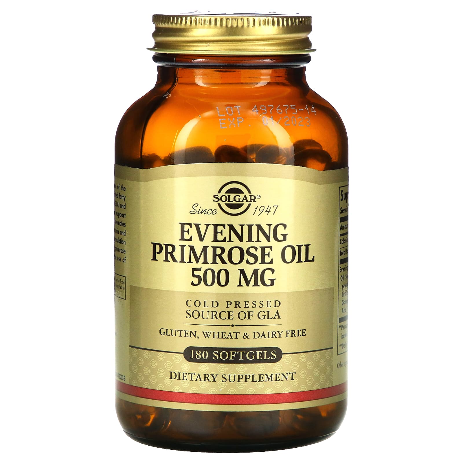 Solgar, Evening Primrose Oil 500 mg, 180 Softgels UPC 033984010437 | HiLife Vitamins