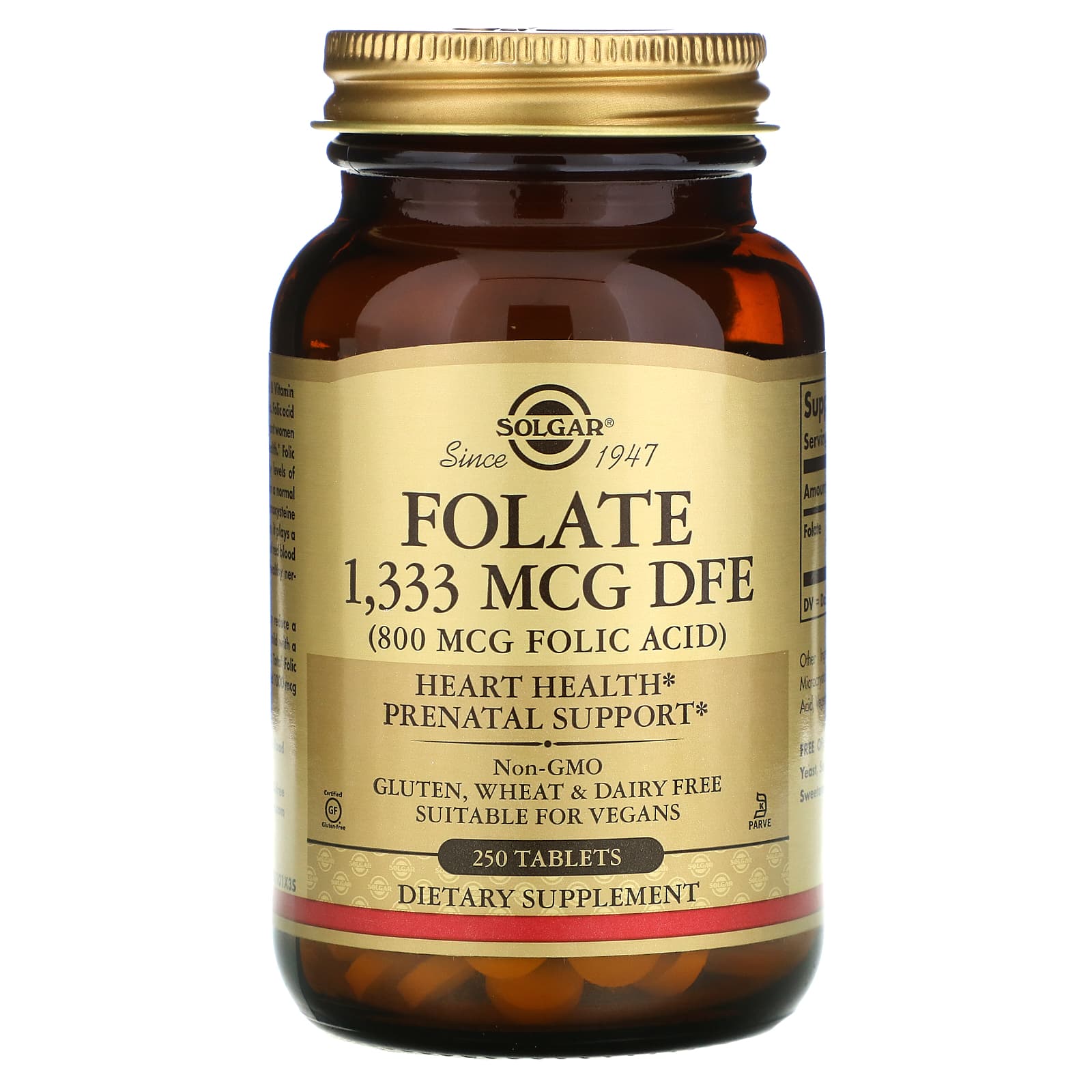 Solgar, Folate 1,333 MCG DFE, 800 MCG Folic Acid, 250 Tablets UPC 033984011014 | HiLife Vitamins