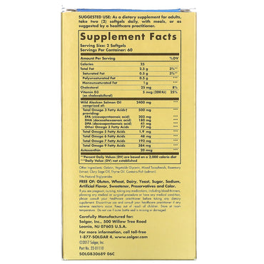 Solgar, Wild Alaskan Full Spectrum Omega, 120 Softgels UPC 033984011106 | HiLife Vitamins