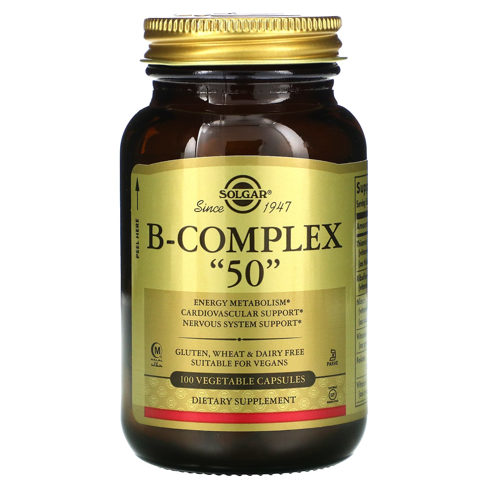 Solgar, B-50, 100 Vegetable Capsules UPC 033984011212 | HiLife Vitamins