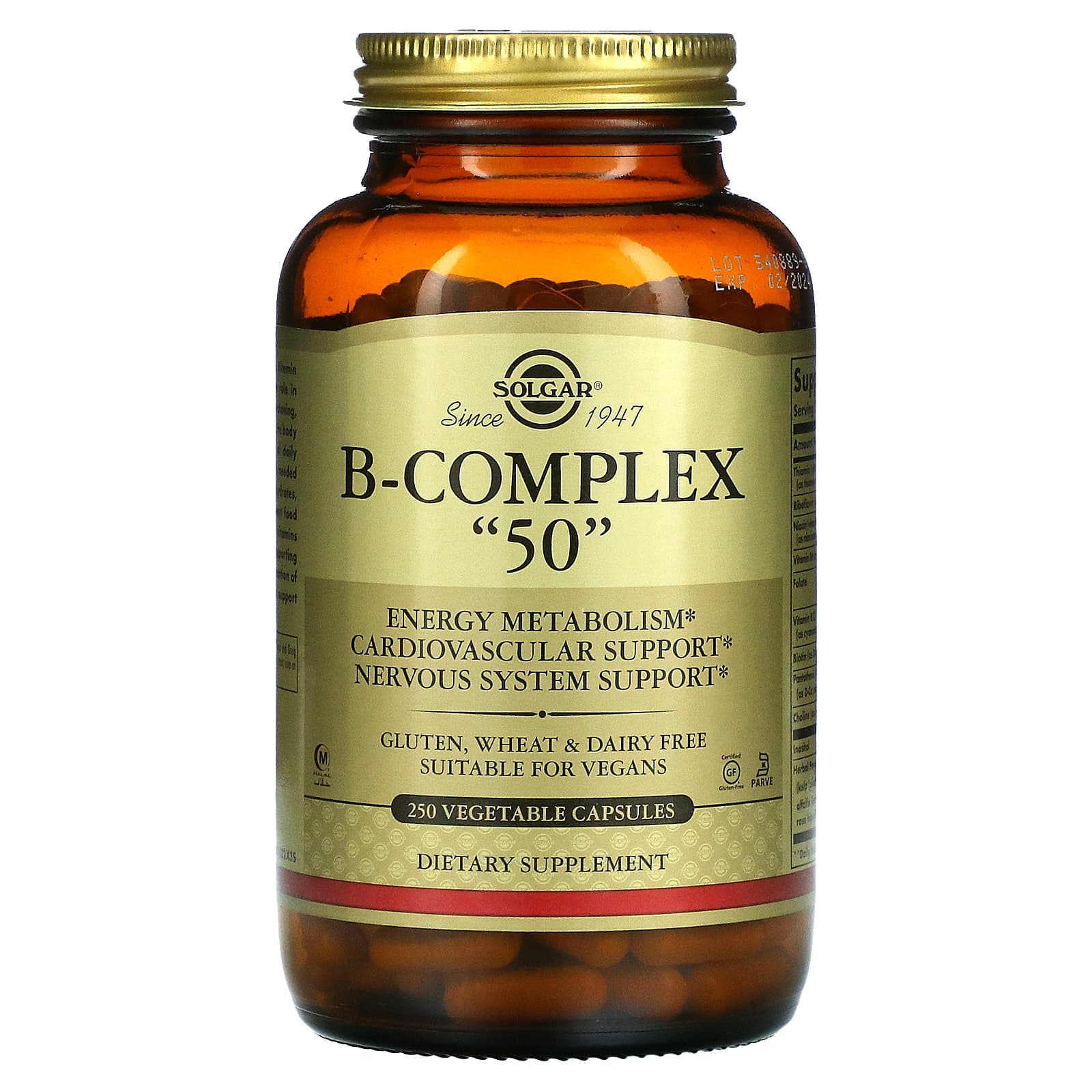 Solgar, B-50, 250 Vegetable Capsules UPC 033984011229 | HiLife Vitamins