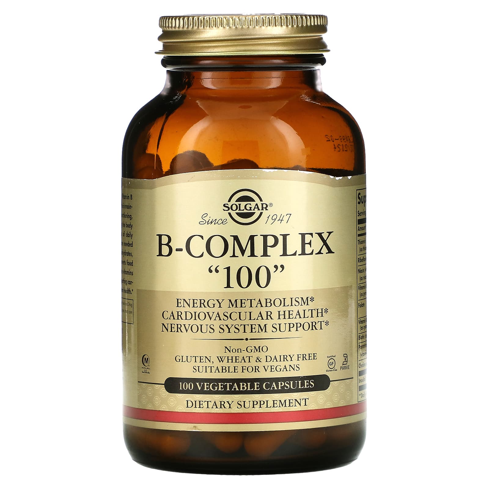 Solgar, B-100, 100 Vegetable Capsules UPC 033984011502 | HiLife Vitamins