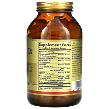 Solgar, B-Complex "100", 250 Vegetable Capsules UPC 033984011519 | HiLife Vitamins