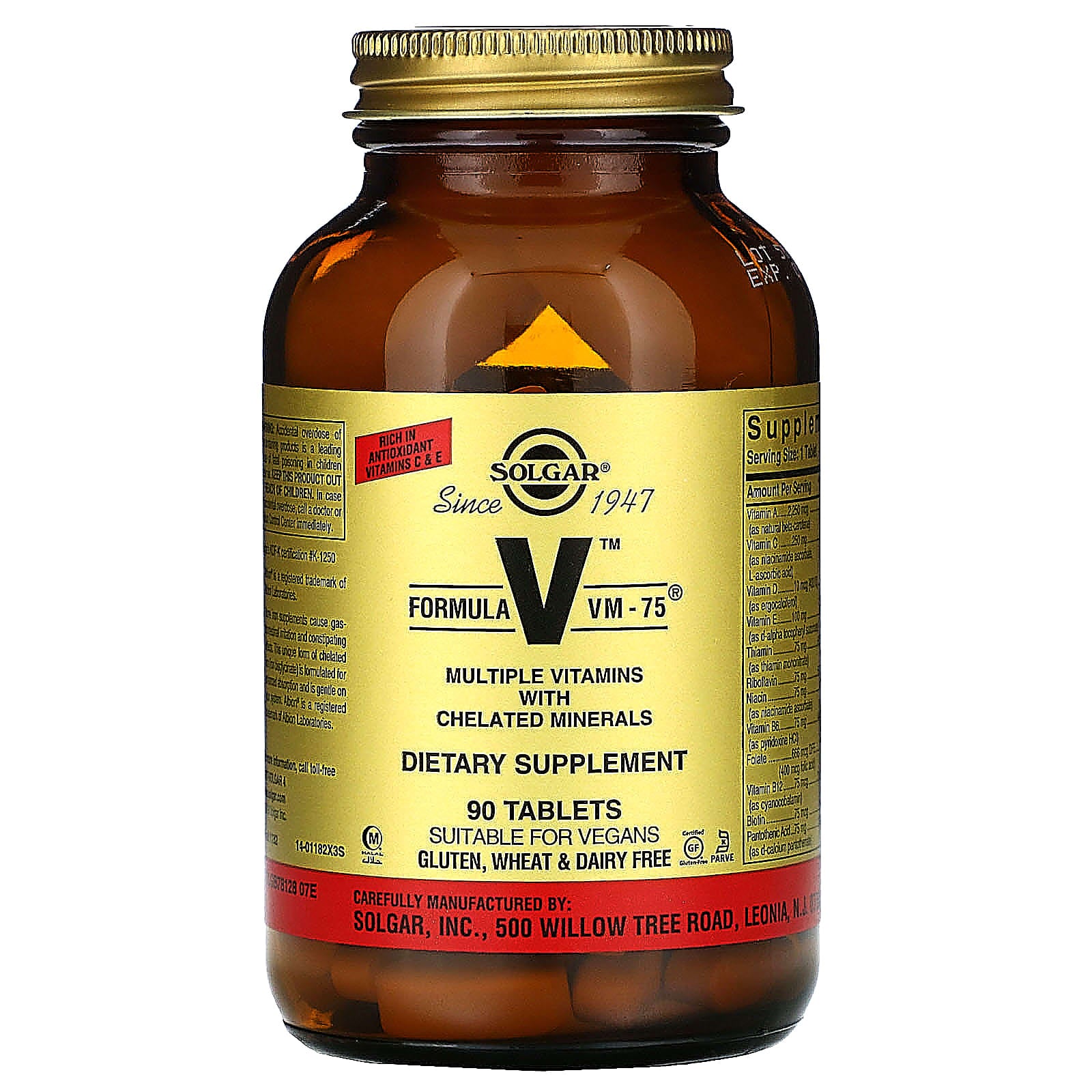 Solgar, Formula VM-75, Multiple Vitamins with Chelated Minerals, 90 Tablets UPC 033984011823 | HiLife Vitamins