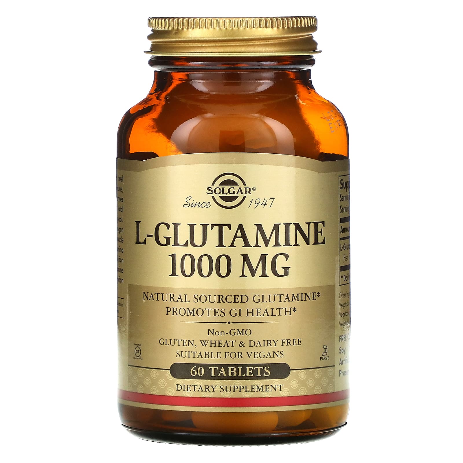 Solgar, L-Glutamine 1000 mg, 60 Tablets UPC 033984012547 | HiLife Vitamins