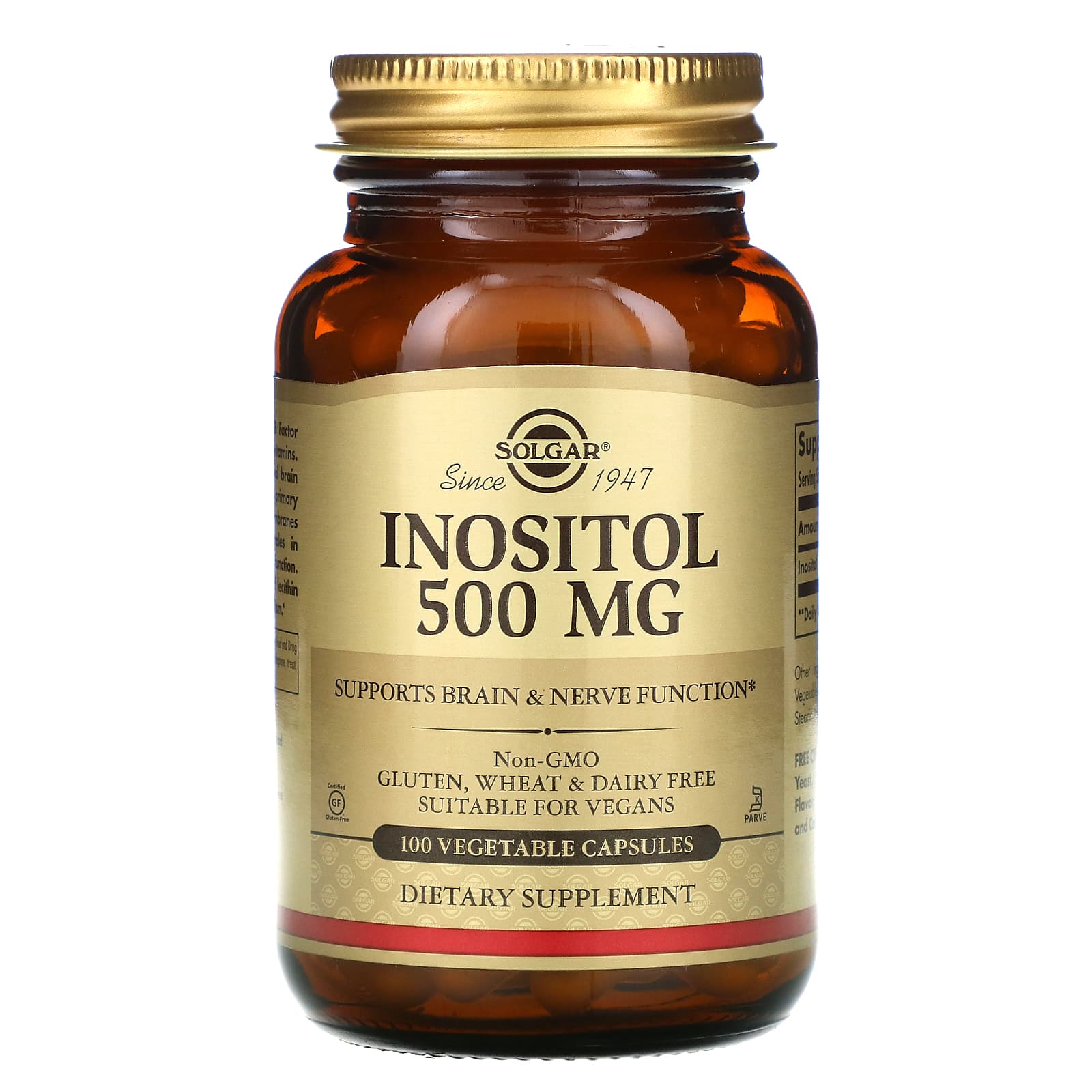 Solgar, Inositol 500 mg, 100 Vegetable Capsules - 033984014503 | Hilife Vitamins