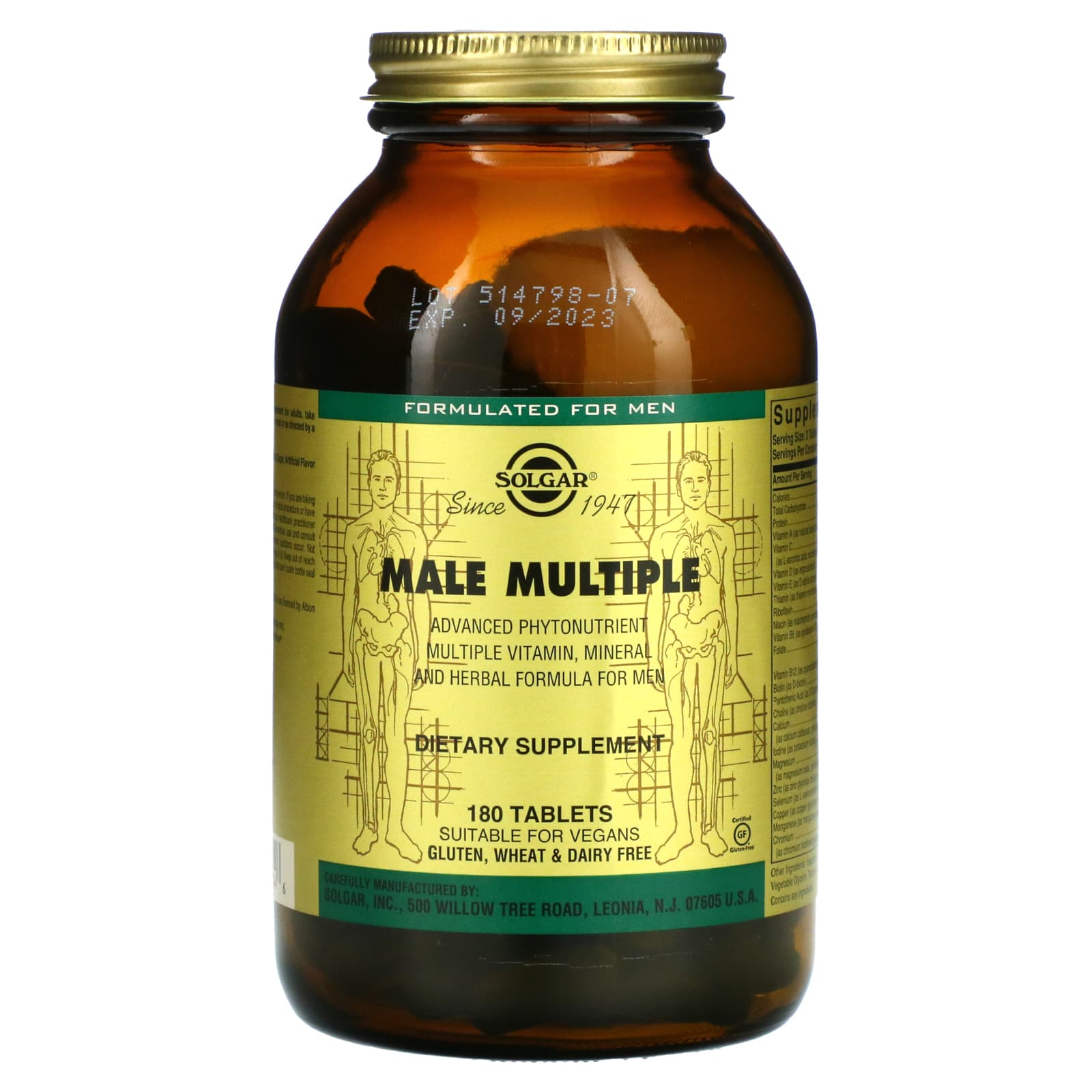 Solgar, Male Multiple, 180 Tablets UPC 033984017146 | HiLife Vitamins