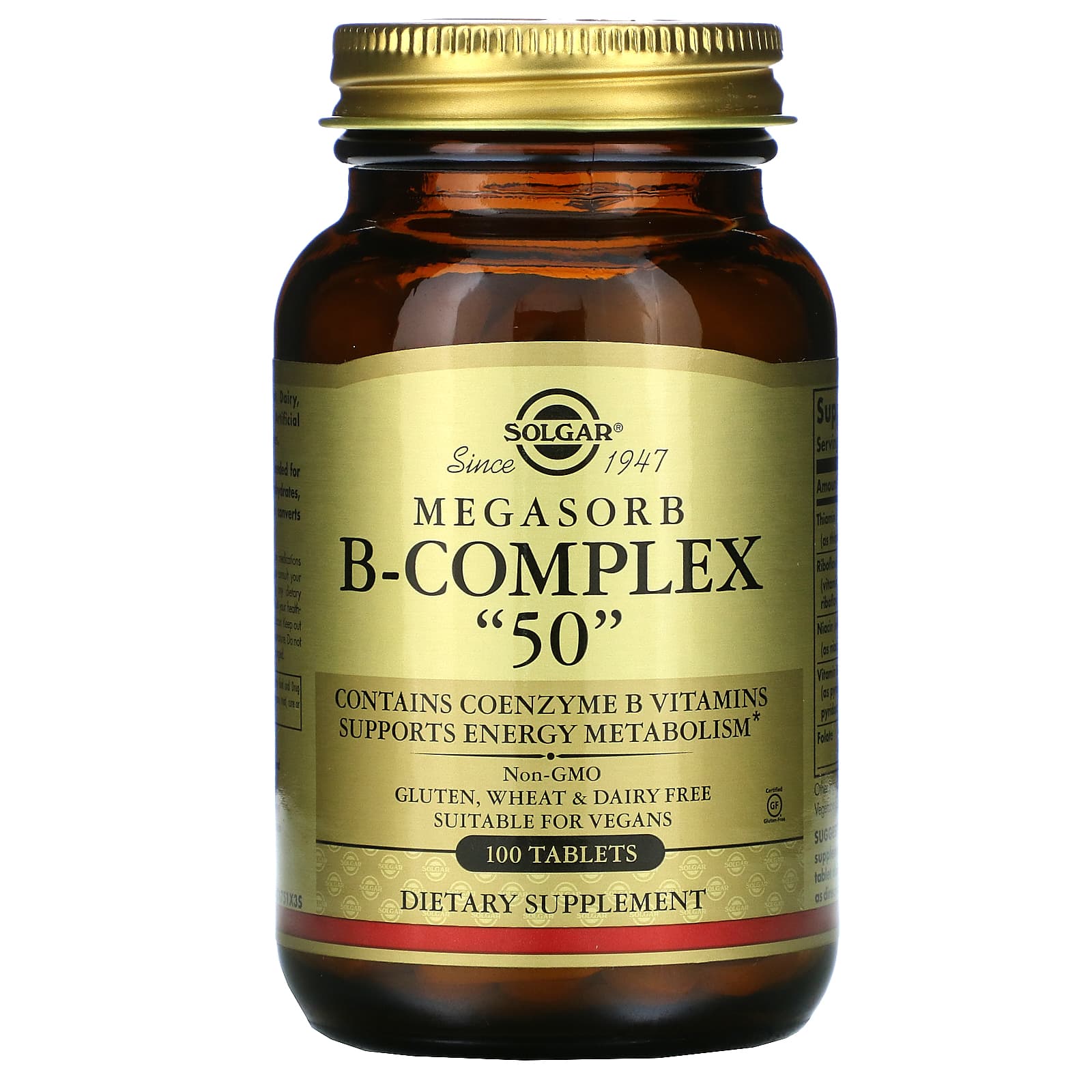 Solgar, Megasorb B Complex "50”, 100 Tablets UPC 033984017511 | HiLife Vitamins