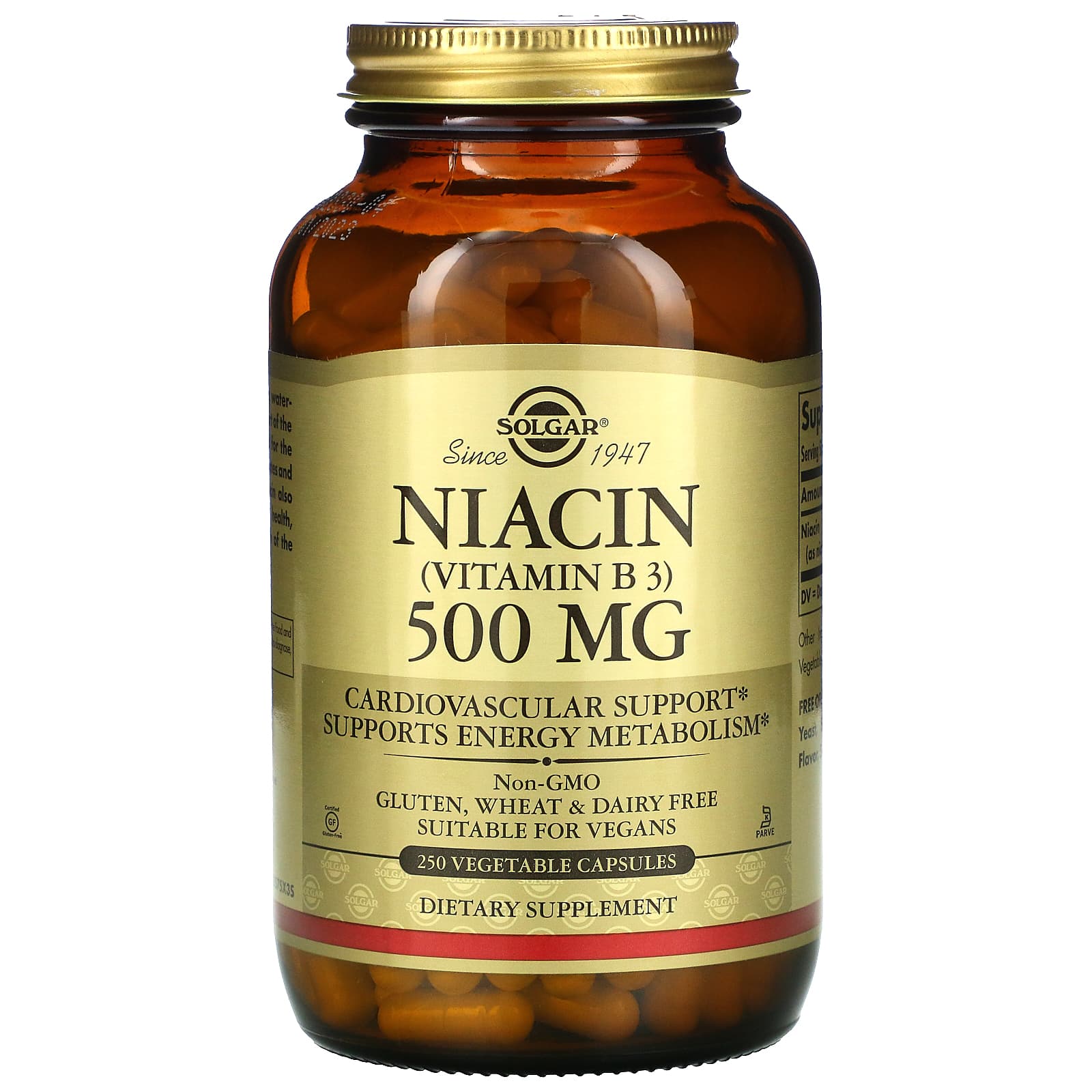 Solgar, Niacin 500 mg, 250 Vegetable Capsules UPC 033984018525 | HiLife Vitamins