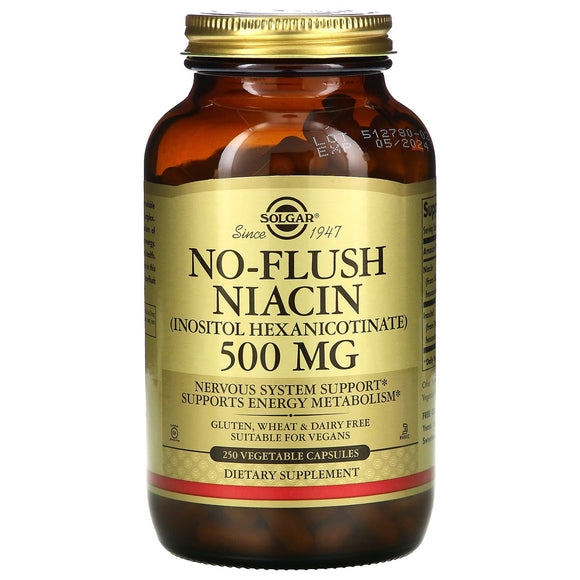 Solgar, No-Flush Niacin 500 mg, 250 Vegetable Capsules - 033984019126 | Hilife Vitamins