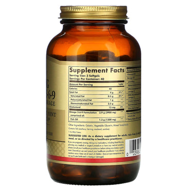 Solgar, Omega 3-6-9 Fish, Flax, Borage, 120 Softgels UPC 033984020283 | HiLife Vitamins