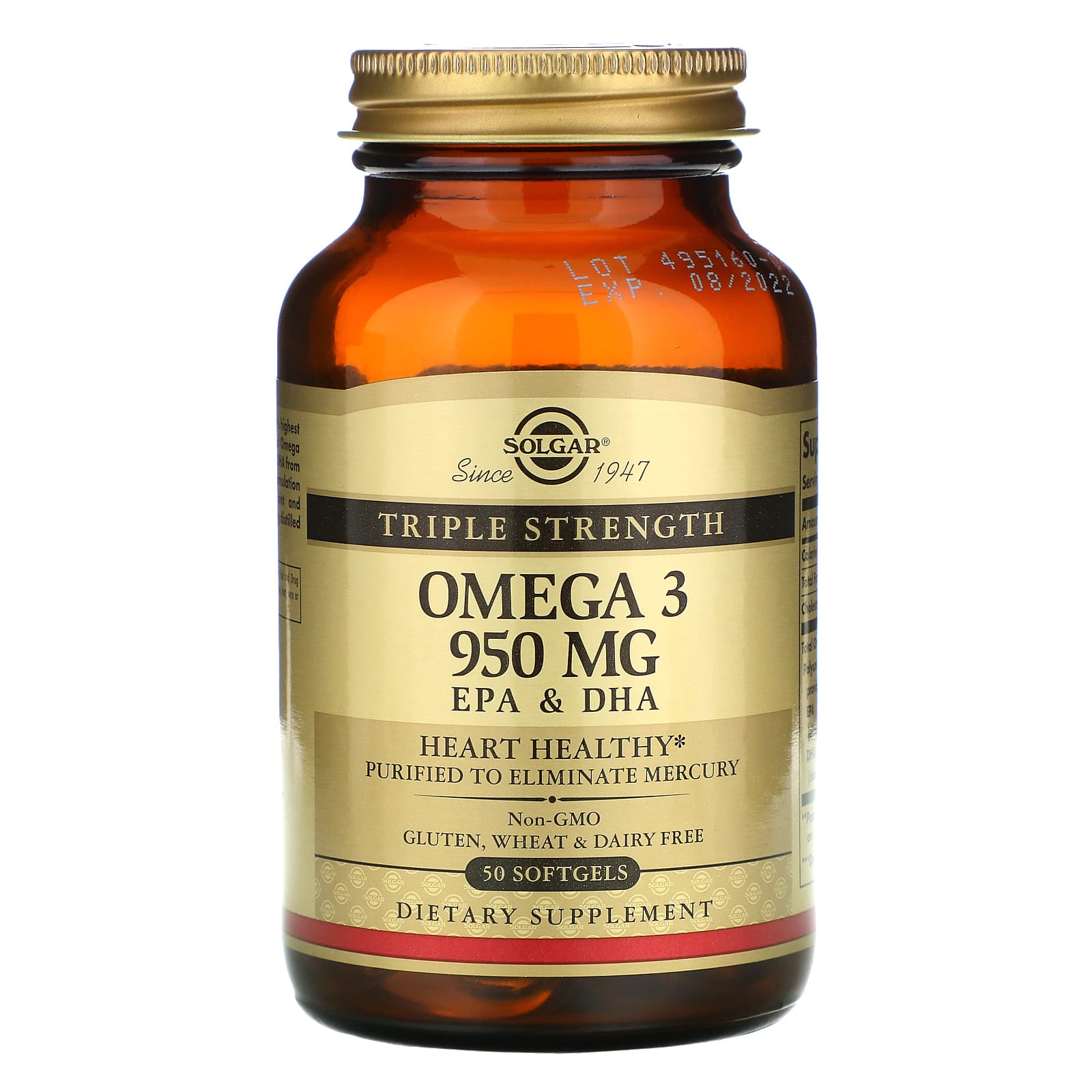 Solgar, Omega-3 "950" mg, 50 Softgels UPC 033984020573 | HiLife Vitamins