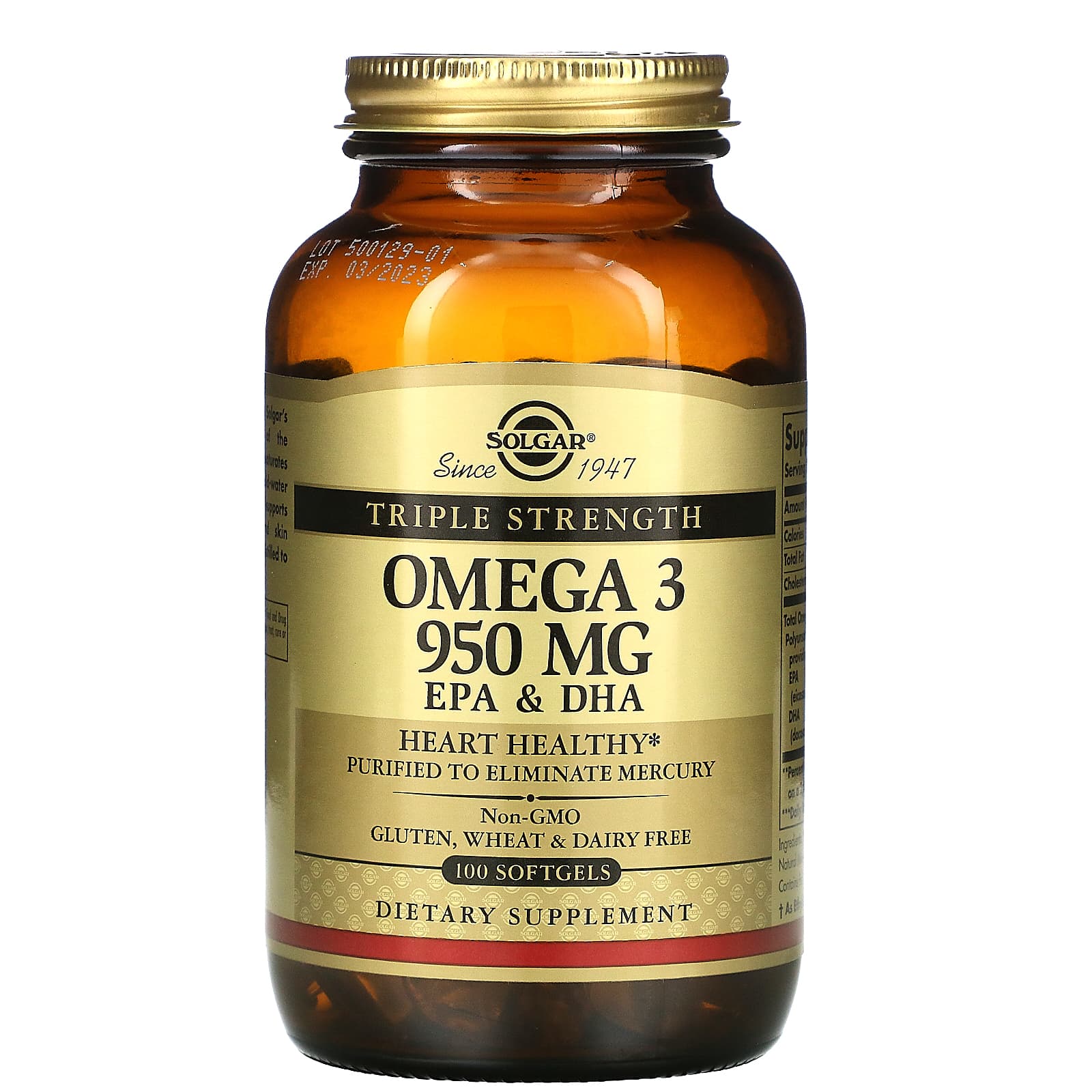 Solgar, Omega-3, EPA & DHA, Triple Strength, 950 mg, 100 Softgels UPC 033984020580 | HiLife Vitamins