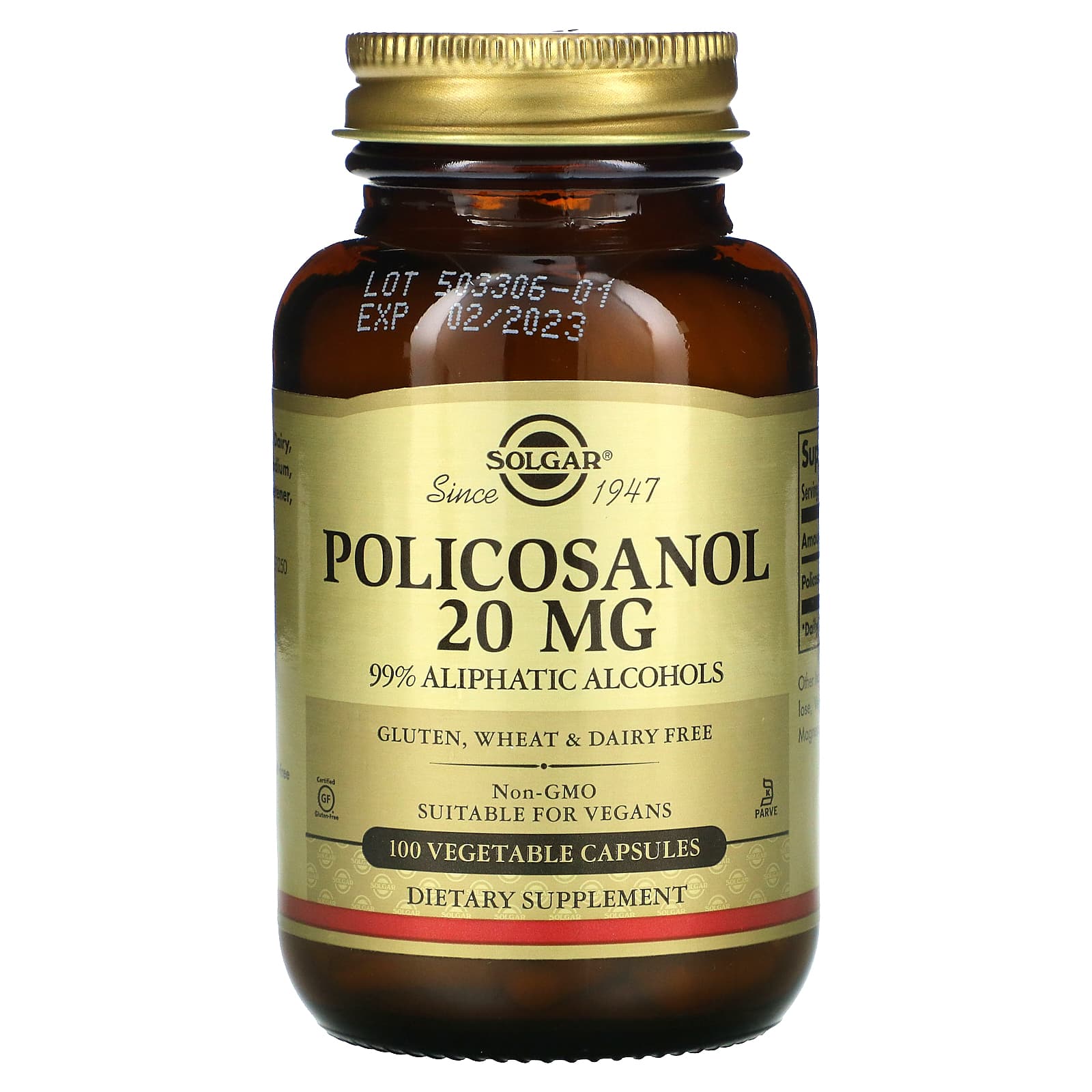 Solgar, Policosanol 20 mg Veg, 100 Vegetable Capsules UPC 033984022515 | HiLife Vitamins