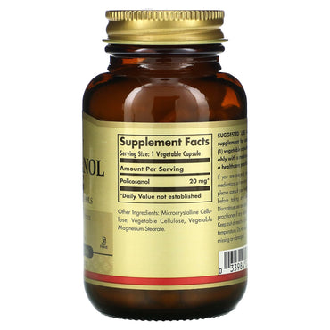 Solgar, Policosanol 20 mg Veg, 100 Vegetable Capsules UPC 033984022515 | HiLife Vitamins