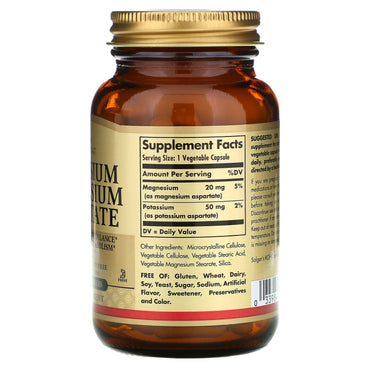 Solgar, Potassium/Mag Aspartate, 90 Vegetable Capsules UPC 033984022676 | HiLife Vitamins
