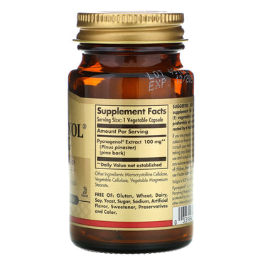 Solgar, Pycnogenol 100 mg, 30 Vegetable Capsules UPC 033984023062 | HiLife Vitamins