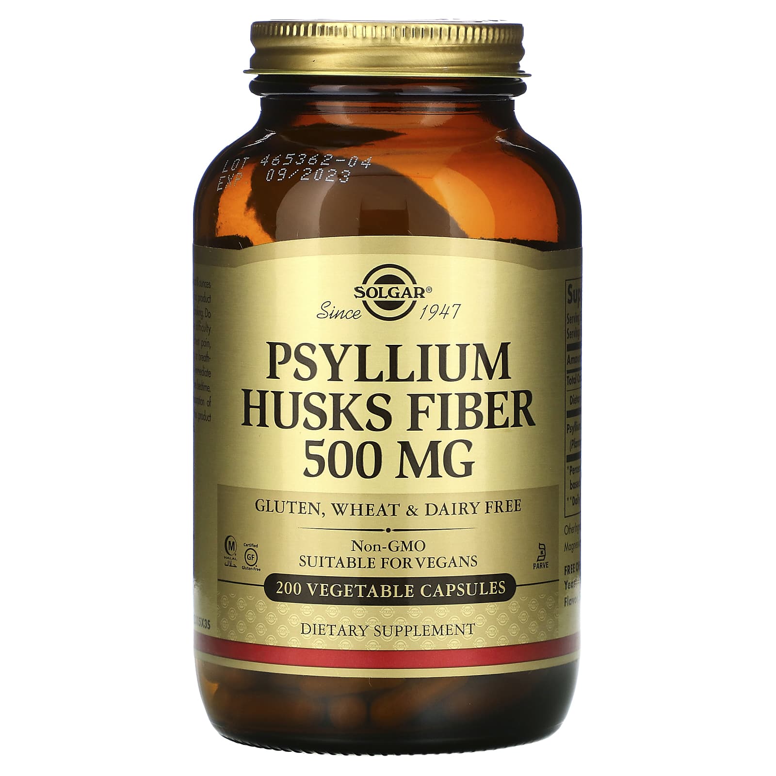 Solgar, Psyllium Husks Fiber, 200 Vegetable Capsules UPC 033984023154 | HiLife Vitamins