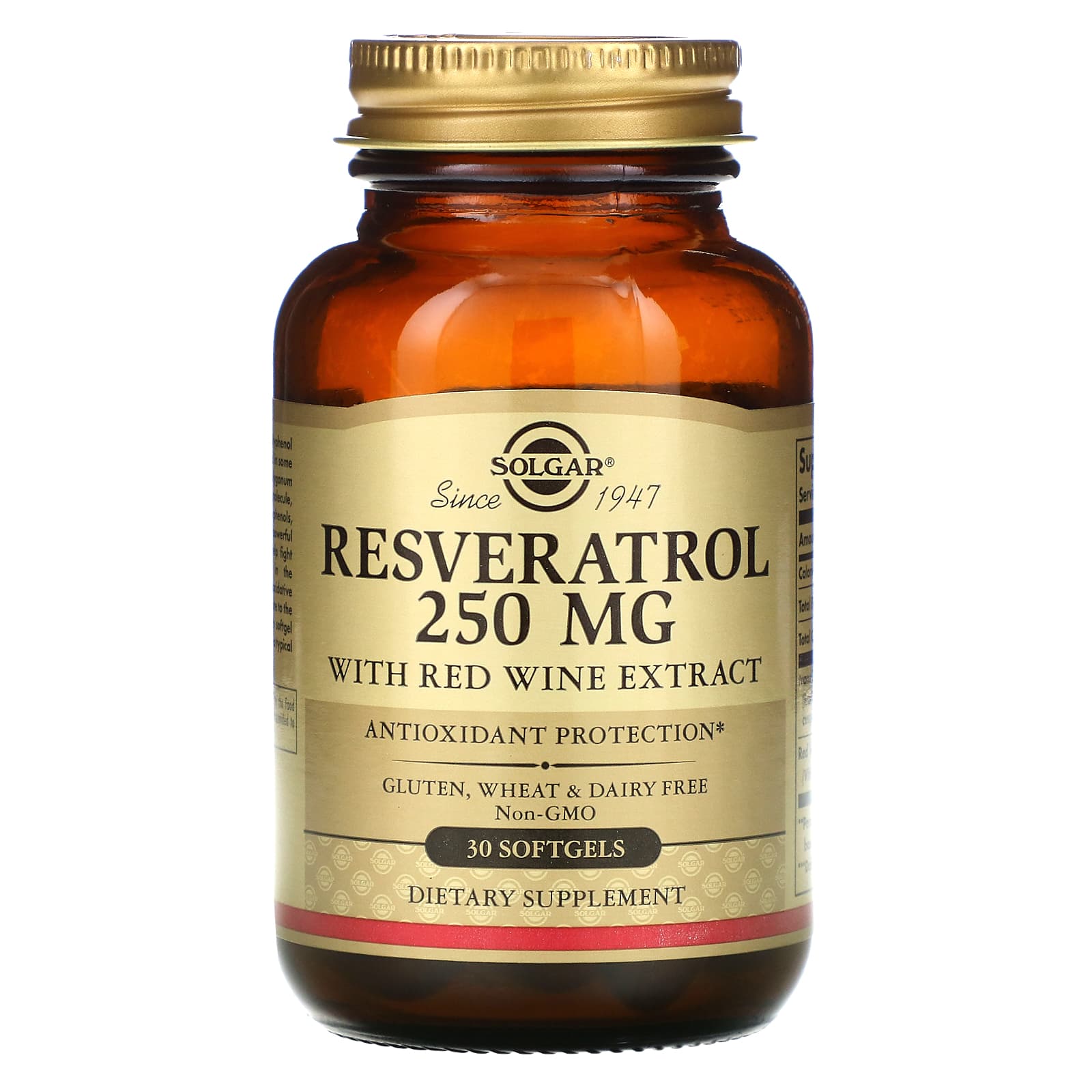 Solgar, Resveratrol 250 mg With Red Wine Extract, 30 Softgels UPC 033984023369 | HiLife Vitamins