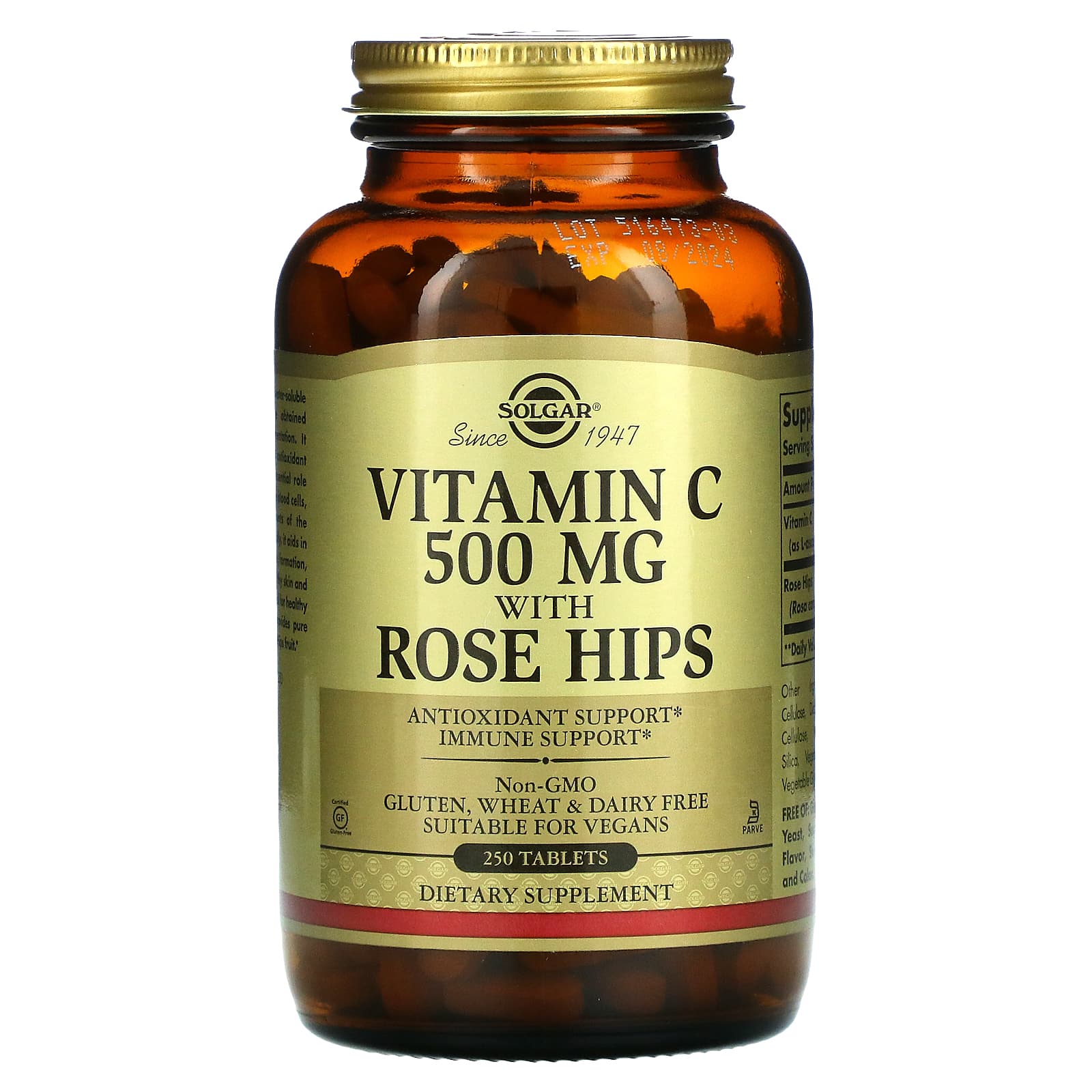 Solgar, C 500 mg With Rose Hips, 250 Tablets UPC 033984023819 | HiLife Vitamins
