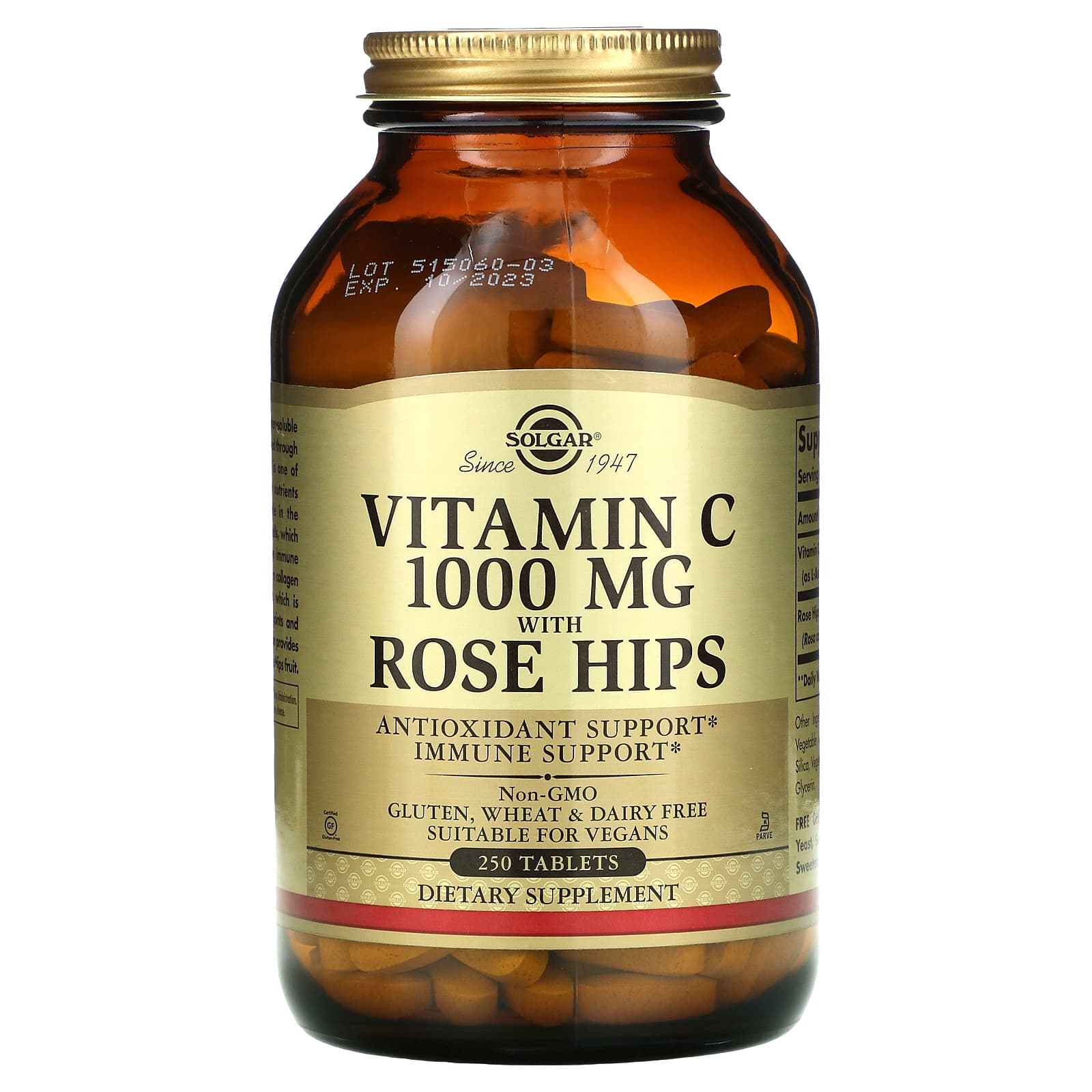 Solgar, Vitamin C 1,000 mg with Rose Hips, 250 Tablets UPC 033984024014 | Hilife Vitamins