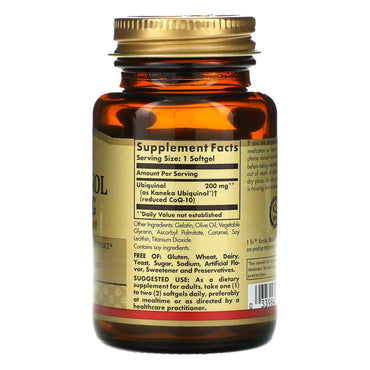Solgar, Ubiquinol Coenzyme Q10 200 mg, 30 Softgels UPC 033984026421 | HiLife Vitamins