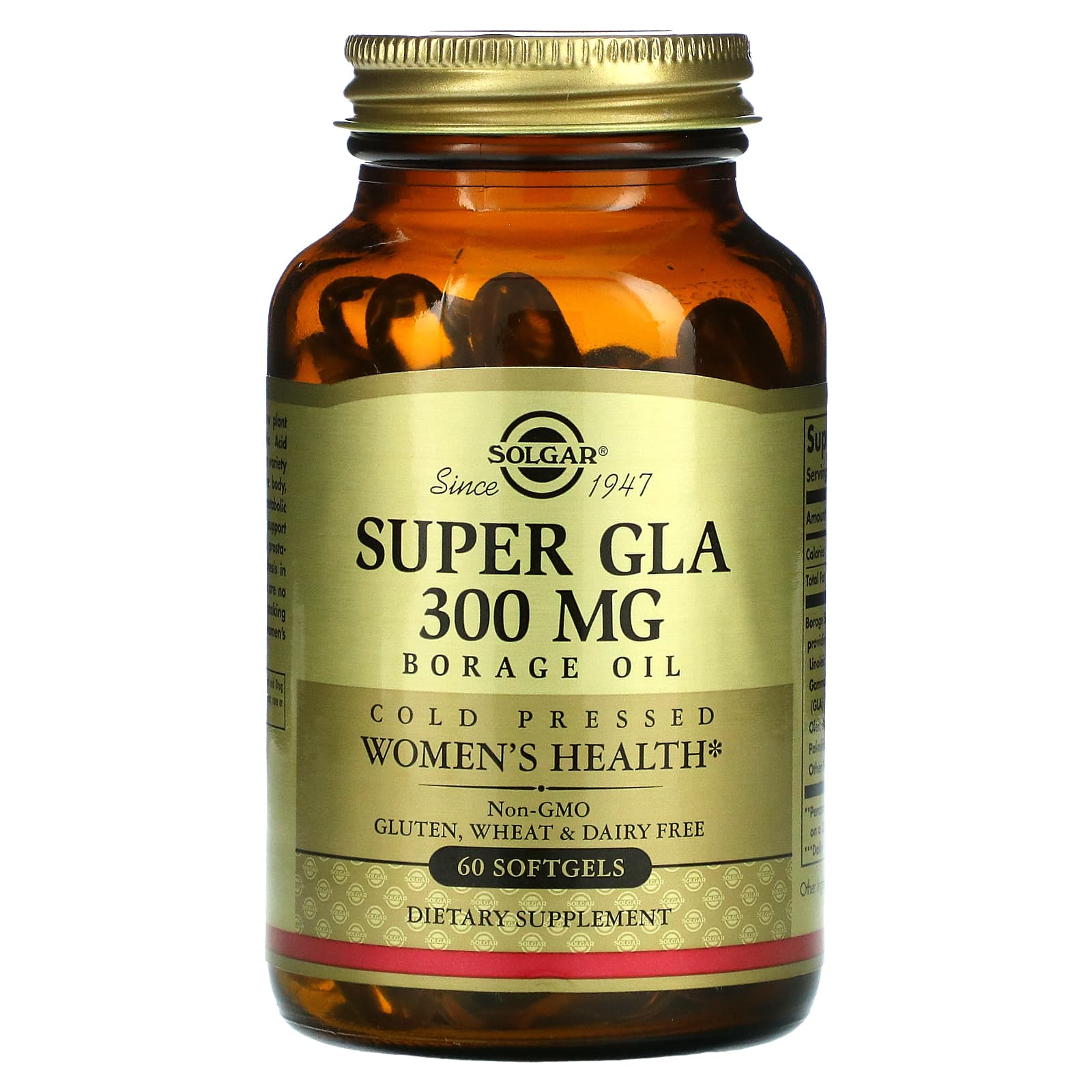 Solgar, Super GLA, Borage Oil, Women's Health, 300 mg, 60 Softgels UPC 033984026766 | HiLife Vitamins
