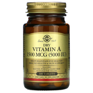 Solgar, Vitamin A Dry 5,000 IU, 100 Tablets - 033984028203 | Hilife Vitamins