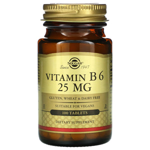 Solgar, Vitamin B6, 25 mg, 100 Tablets - 033984030824 | Hilife Vitamins
