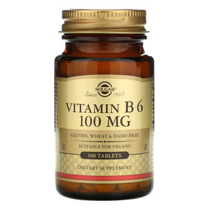 Solgar, Vitamin B6, 100 mg, 100 Tablets - 033984031203 | Hilife Vitamins